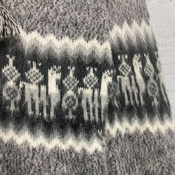 Alpaca Fina Hoodie Size S 100% Alpaca Handknit Peru Gray Tribal Pattern - Picture 10 of 16